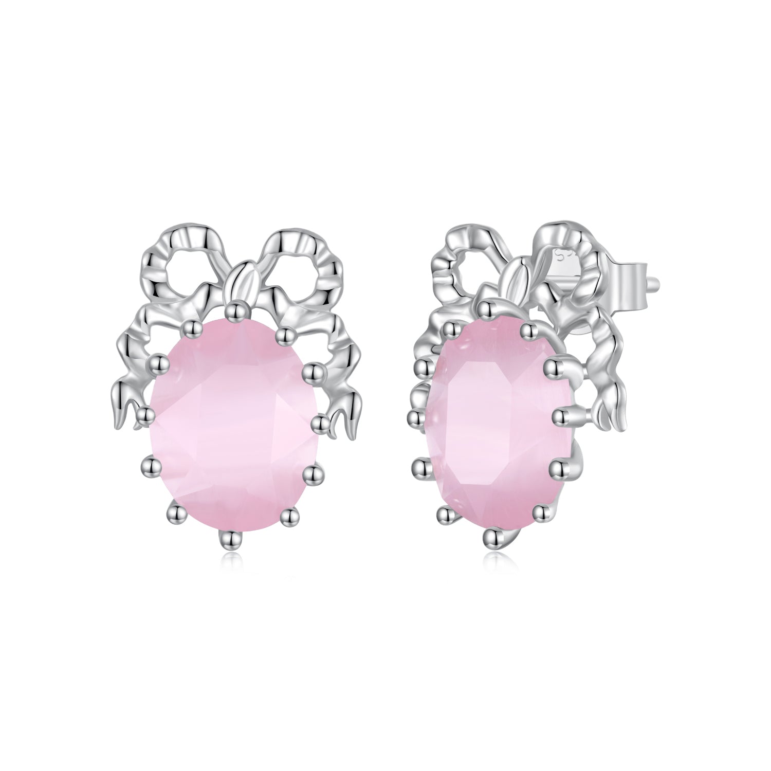 925 Sterling Silver White Gold Plated Earrings with Transparent Glass, 1.6x1.2cm for Women
