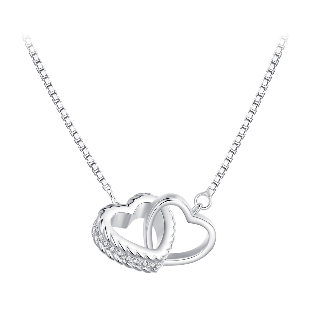 925 Sterling Silver Necklace with CZ in Pavé Setting, Length 400+50mm, Pendant 11*18mm, Unisex