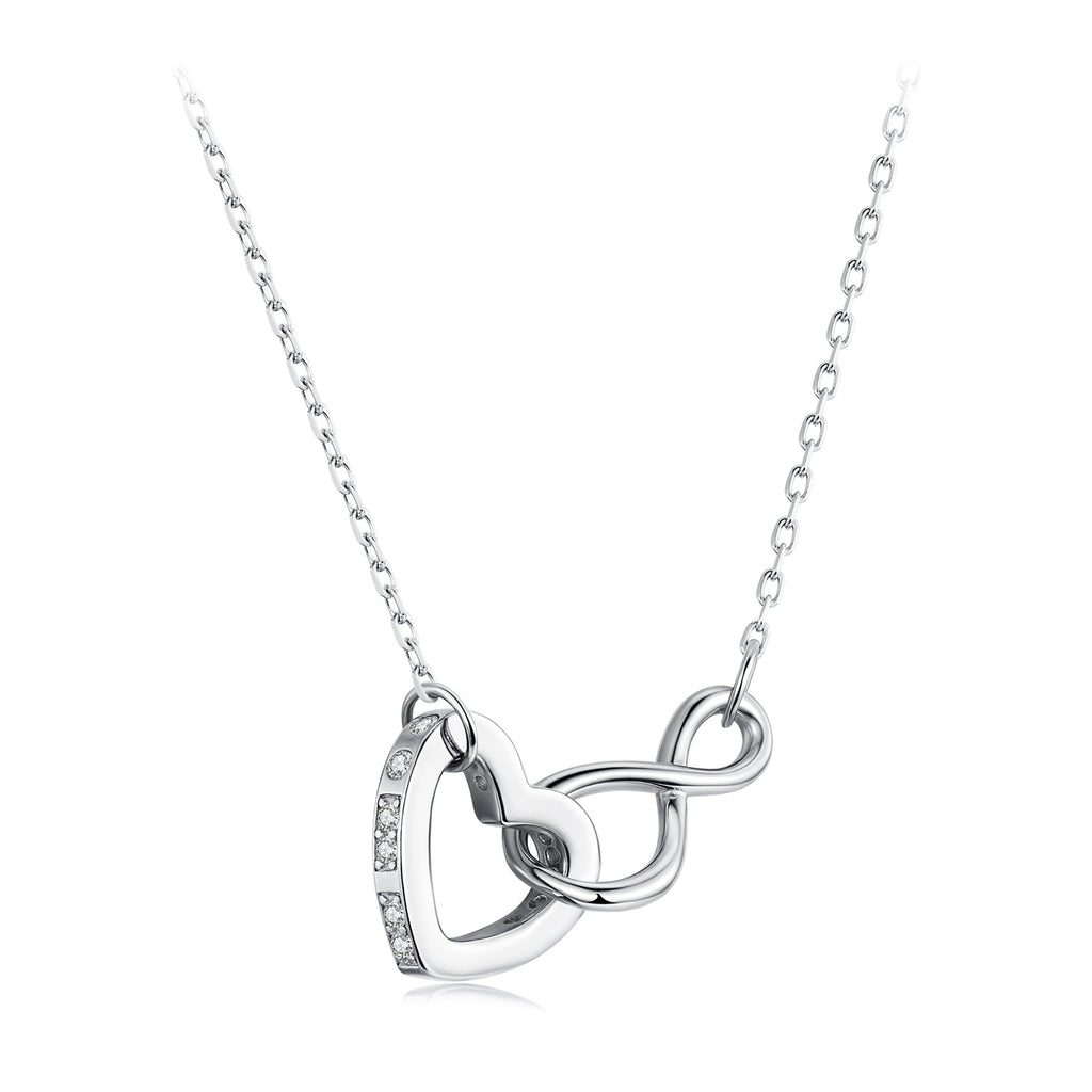 925 Sterling Silver Necklace with Pavé Setting CZ, 40+5cm, Plated White Gold, Women