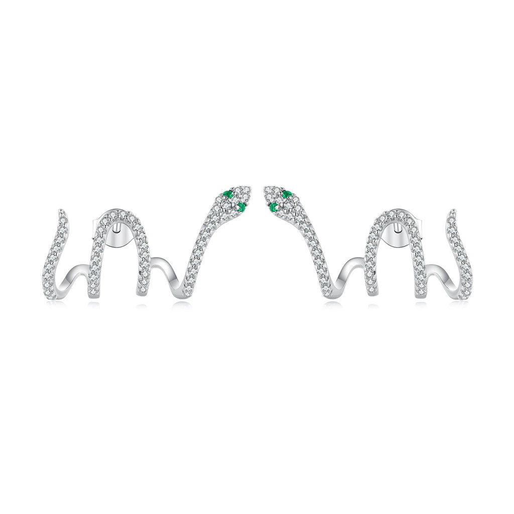 925 Sterling Silver Earrings with Plated Platinum and Pavé Setting CZ, 1.5x2.2cm for Women