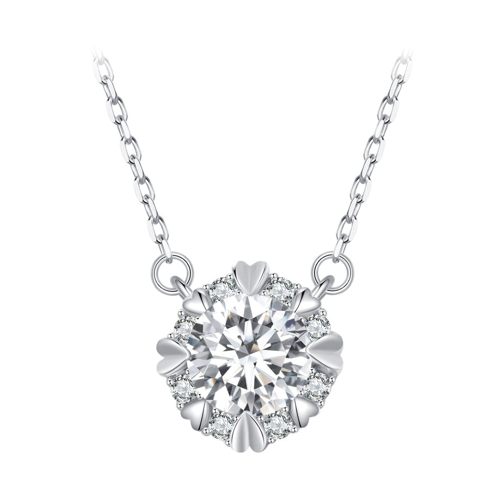 925 Sterling Silver Moissanite 1.0 Carat Necklace with Pavé Setting for Women