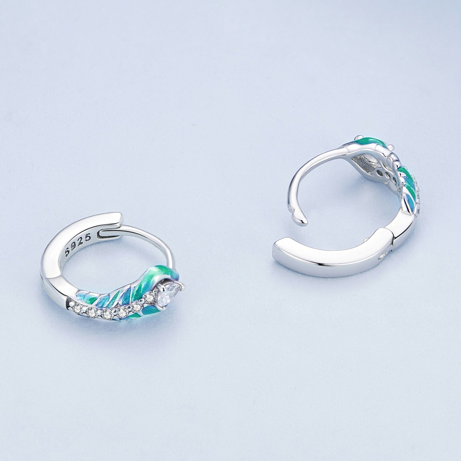 925 Sterling Silver Enamel Oxidized Earrings with Pavé Setting for Women
