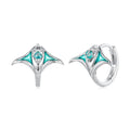 925 Sterling Silver Earrings with Transparent Glass, Enamel, White Gold Plated, 1.3x1.5cm for Women