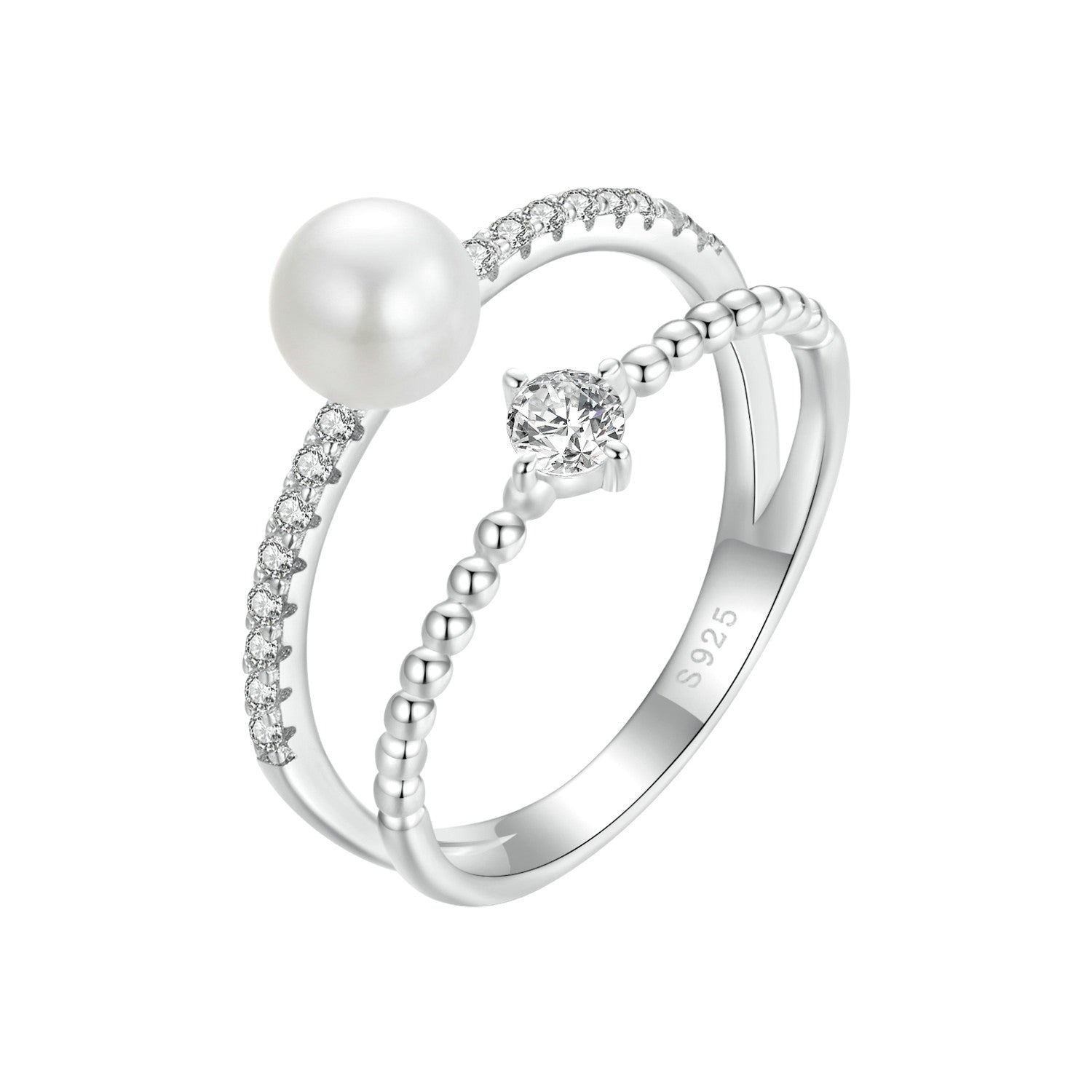 925 Sterling Silver & Moissanite Ring with Freshwater Pearl - Size 6 - Women's Jewelry