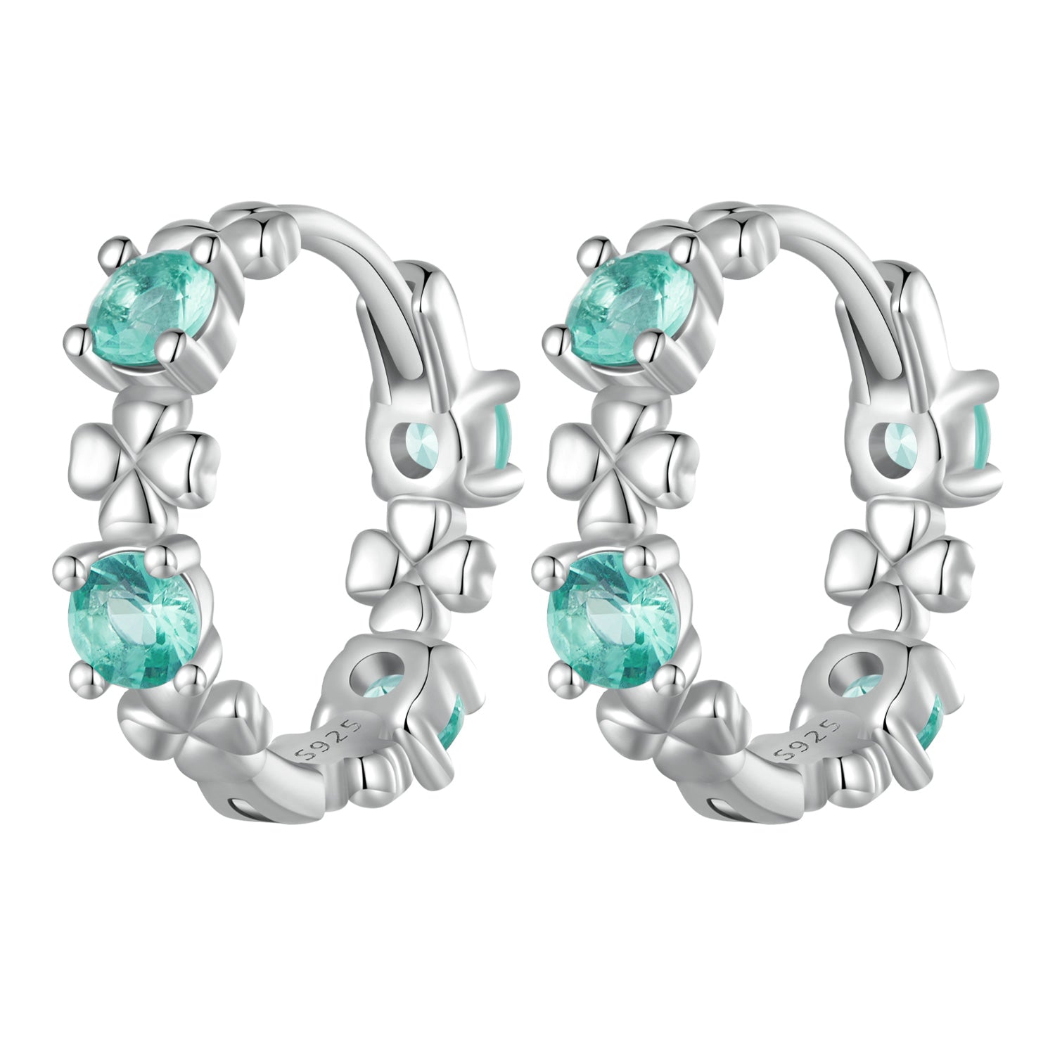 925 Sterling Silver Earrings with Transparent Glass in Size 14mm for Women
