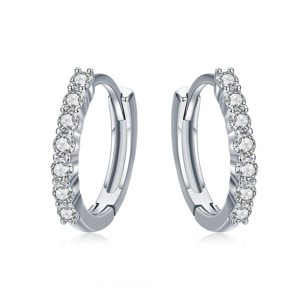 925 Sterling Silver Earrings with Pavé Setting CZ, Size 1.2*0.2cm for Women