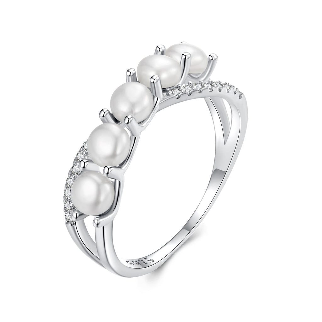 925 Sterling Silver White Gold Plated Freshwater Pearl Ring Size 6 for Women