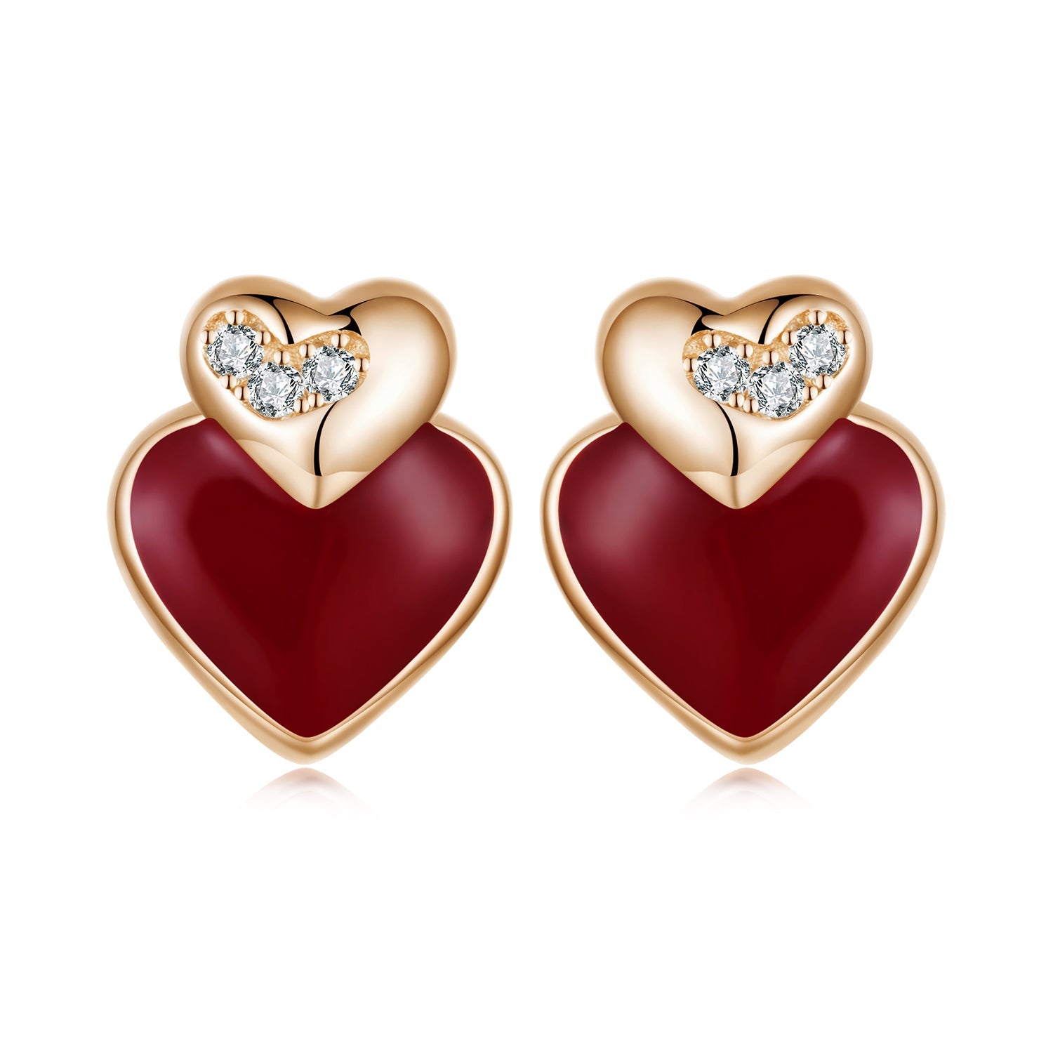 925 Sterling Silver Earrings with Enamel Finish and Pavé Setting in Rose Gold