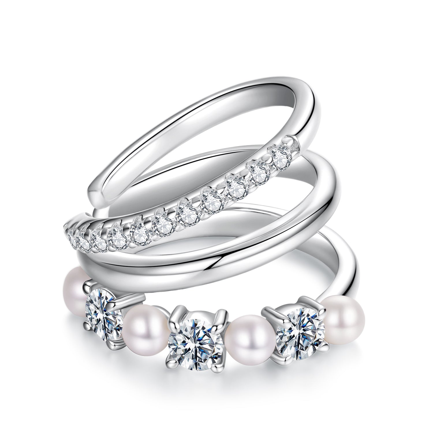 925 Sterling Silver Earrings with Moissanite and Freshwater Pearl for Women, 1.2*1.7cm, White Gold Plated