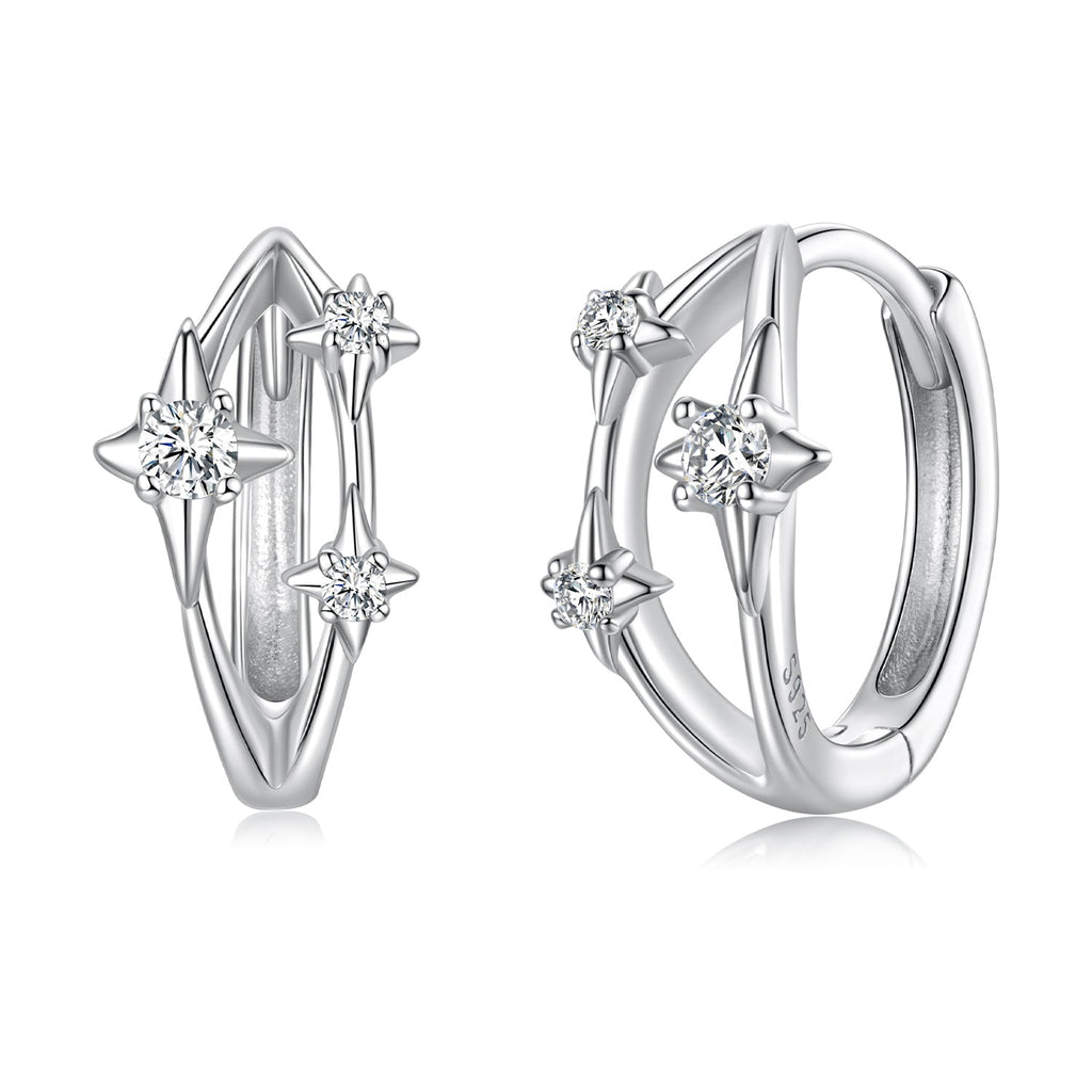 925 Sterling Silver Earrings with Pavé Setting CZ in White Gold for Women