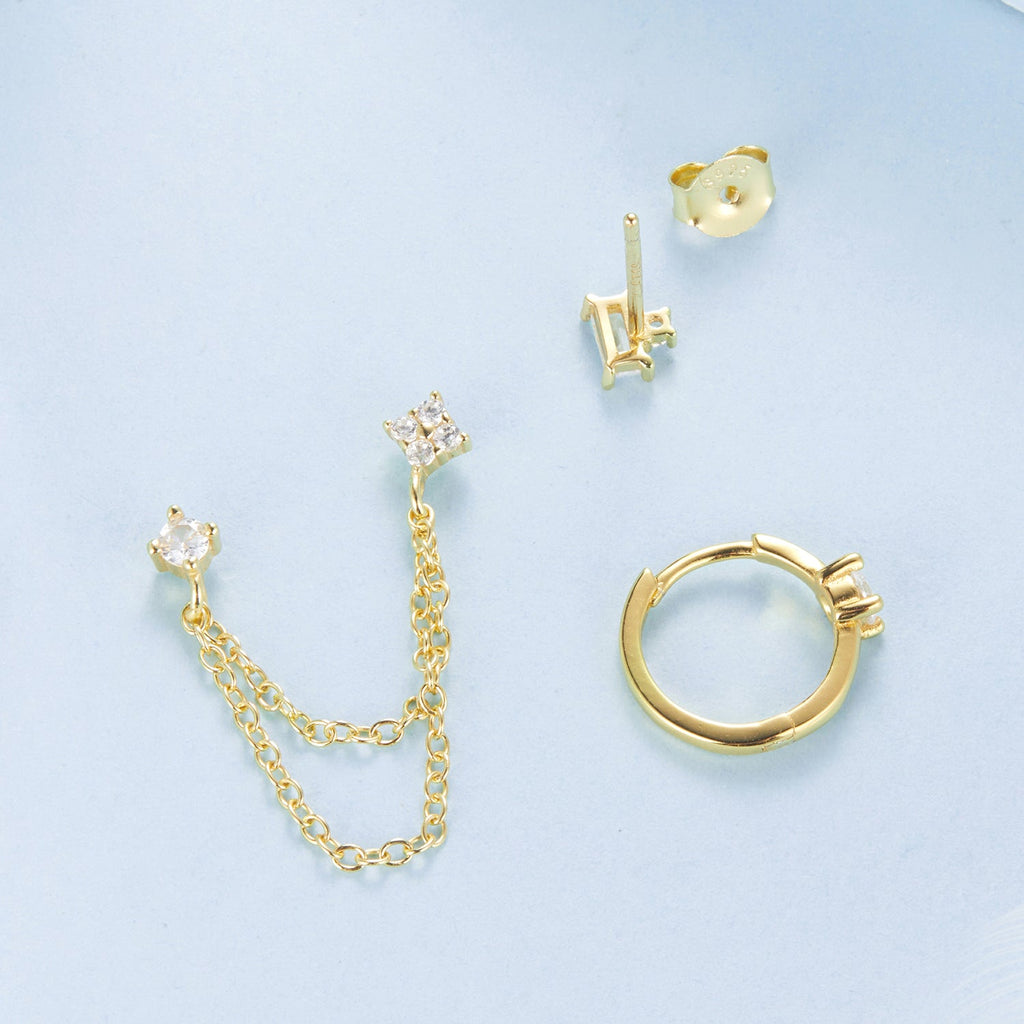 925 Sterling Silver Mini Stud Earrings with Gold Plating and CZ