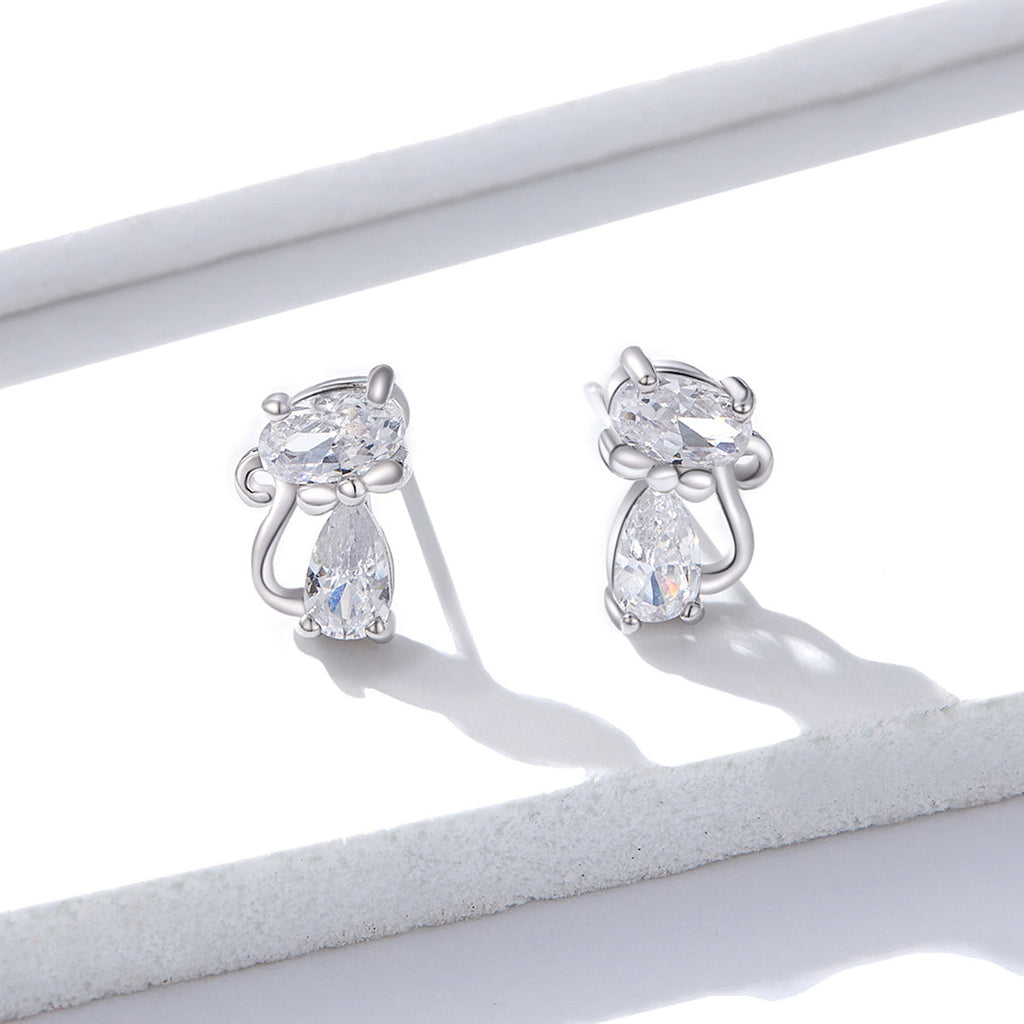 925 Sterling Silver Plated Platinum Earrings with Pavé Setting CZ for Women