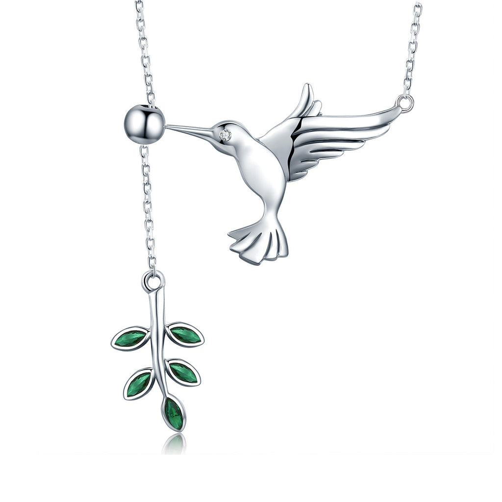 925 Sterling Silver Necklace with Bird and Leaves Design for Women