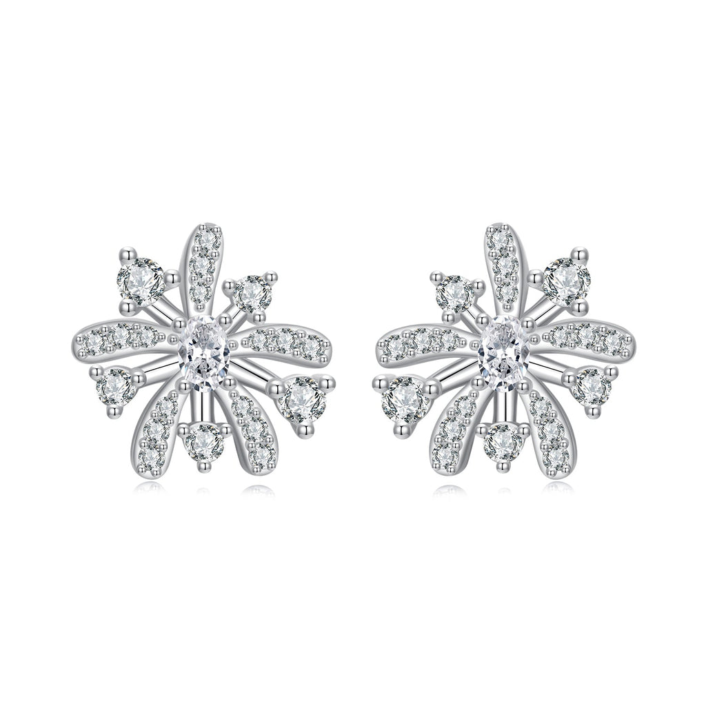 925 Sterling Silver Earrings with Pavé Set CZ in White Gold Finish, 1.1*1.0cm