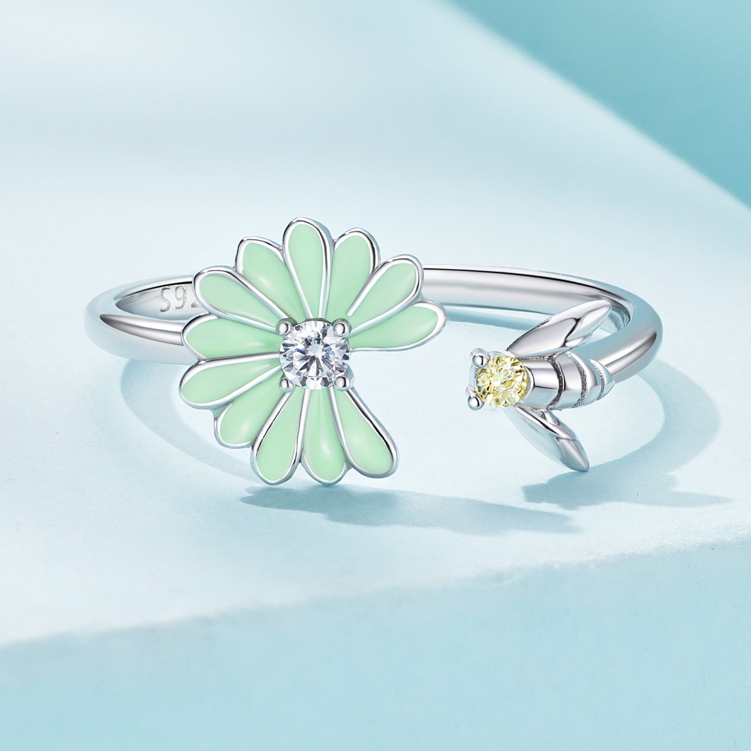 925 Sterling Silver Enamel CZ Plated Platinum Ring