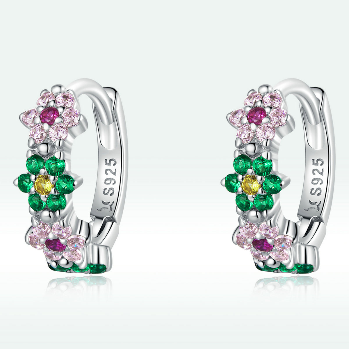 925 Sterling Silver Earrings with CZ in Pavé Setting - 1.3x0.4cm for Women