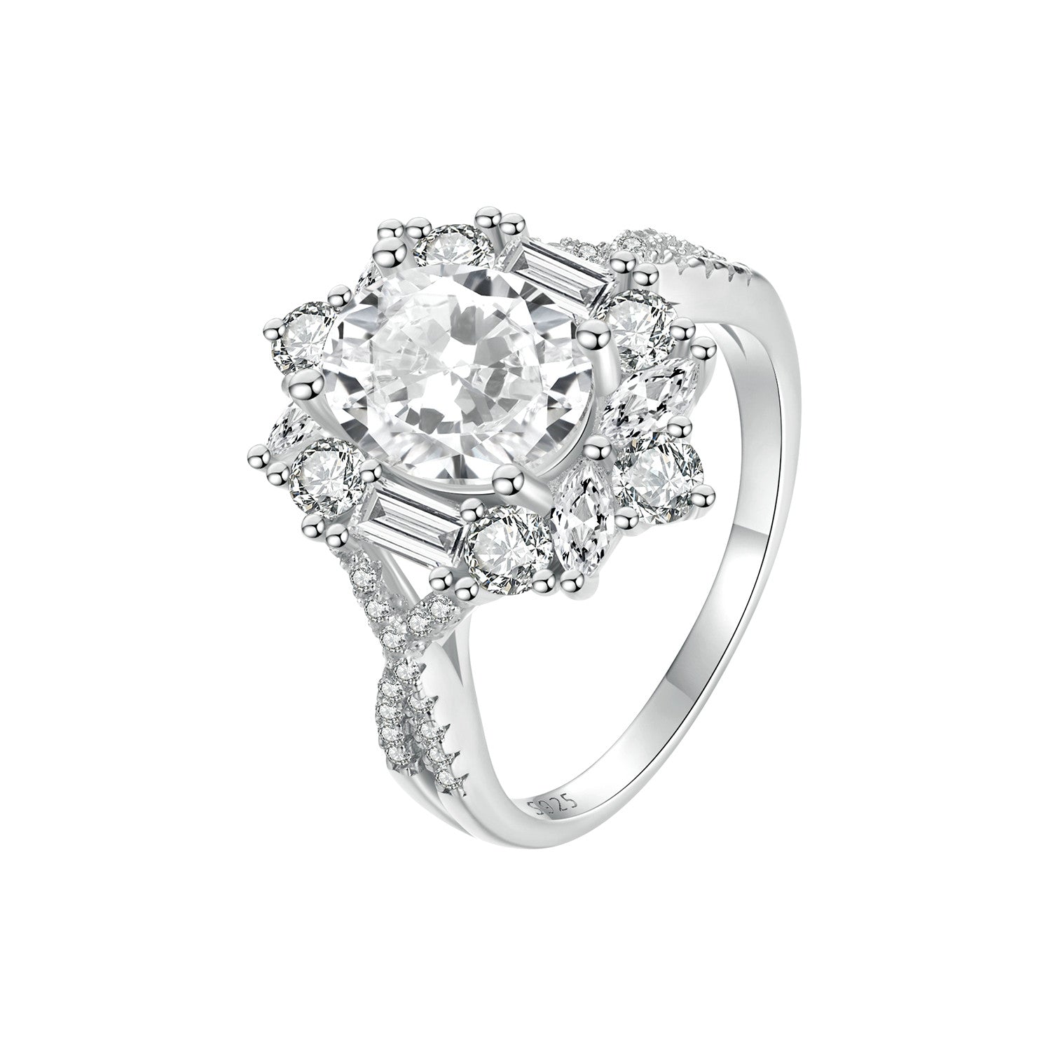 925 Sterling Silver 2 Carat Moissanite Ring in White Gold Plating - Size 8 for Women