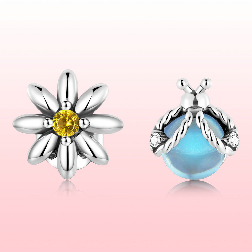 925 Sterling Silver Ladybird Earrings with Pavé Set CZ, 0.7cm for Women