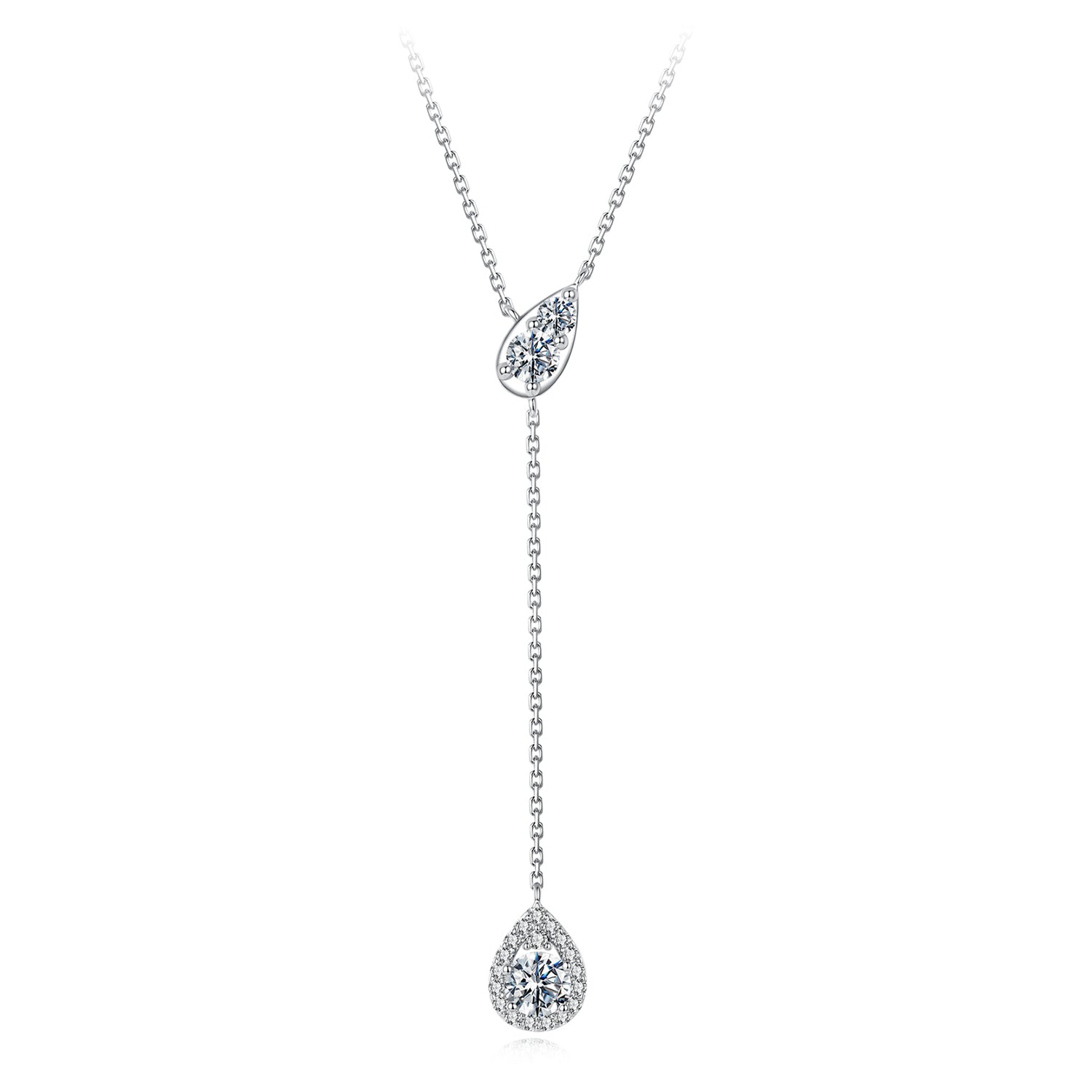 925 Sterling Silver Moissanite Necklace with 3 Stone Sizes for Women