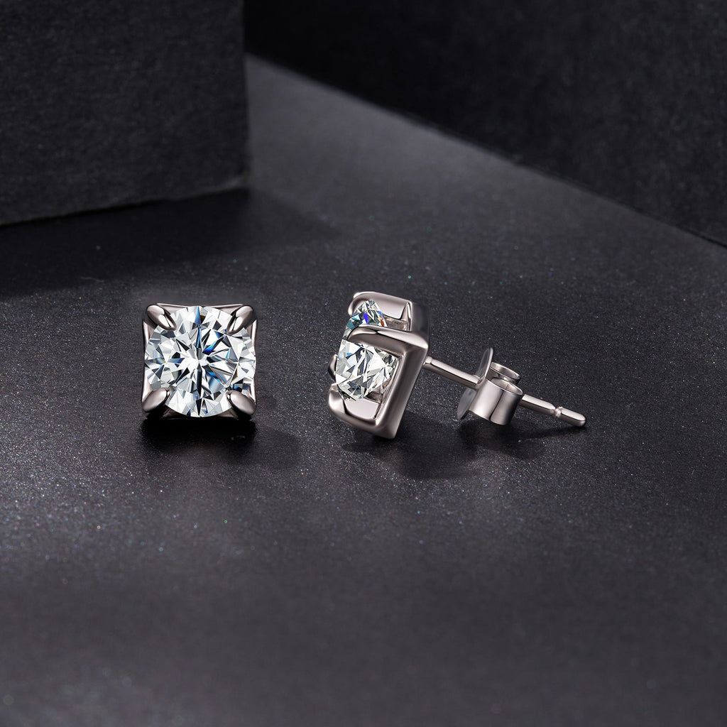 925 Sterling Silver & Moissanite Earrings - White Gold Plated, 0.5ct, Style S for Women