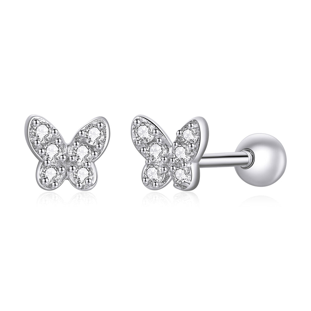 925 Sterling Silver Earrings with CZ in Pavé Setting - 0.4*0.5cm - Women