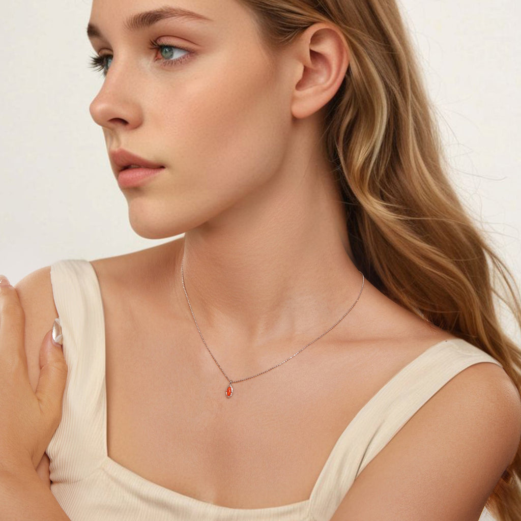925 Sterling Silver Necklace with Synthetic Opal Pendant, 45cm, Plated White Gold for Women