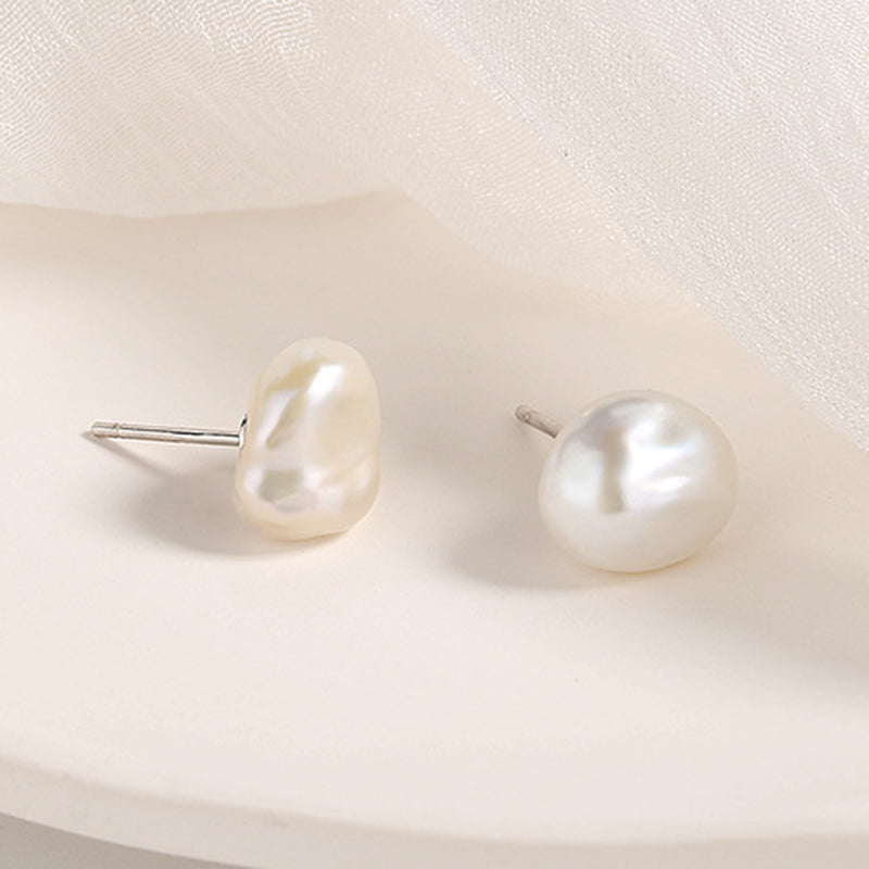 925 Sterling Silver White Gold Plated Freshwater Pearl Earrings
