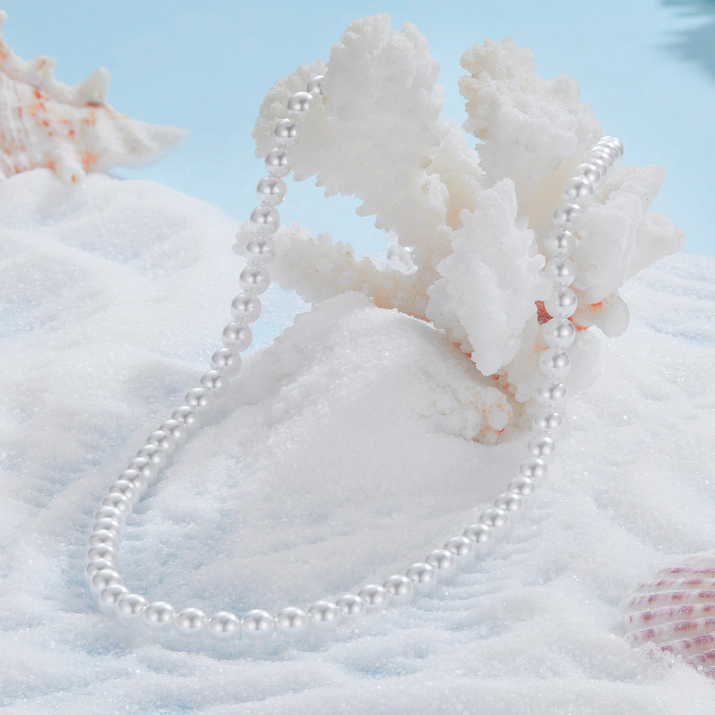 925 Sterling Silver White Gold Plated 39-45.5cm Quality Shell Pearl Necklace for Women