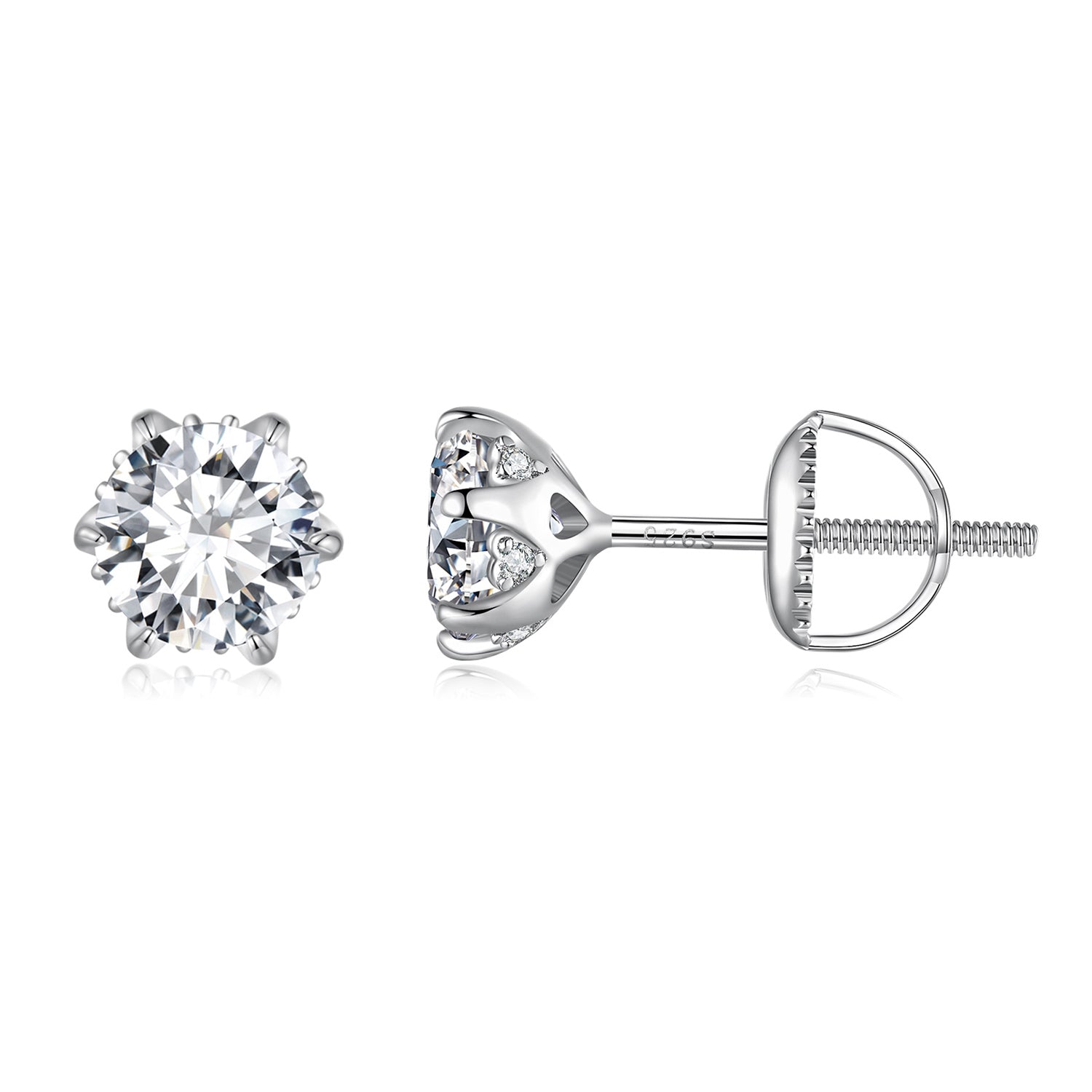 925 Sterling Silver 6.5mm Moissanite Earrings for Women