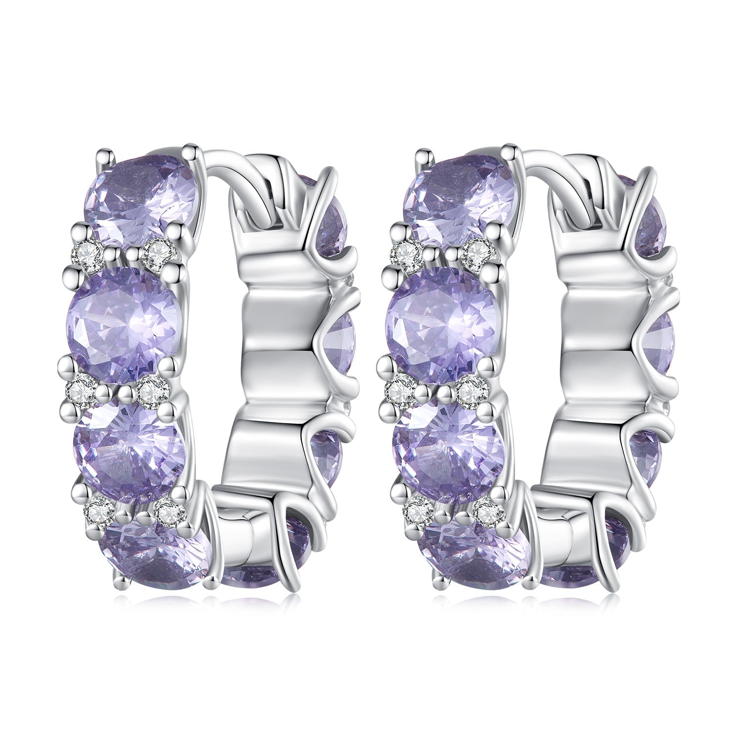 925 Sterling Silver Earrings with Pavé Setting and Plated Platinum for Women