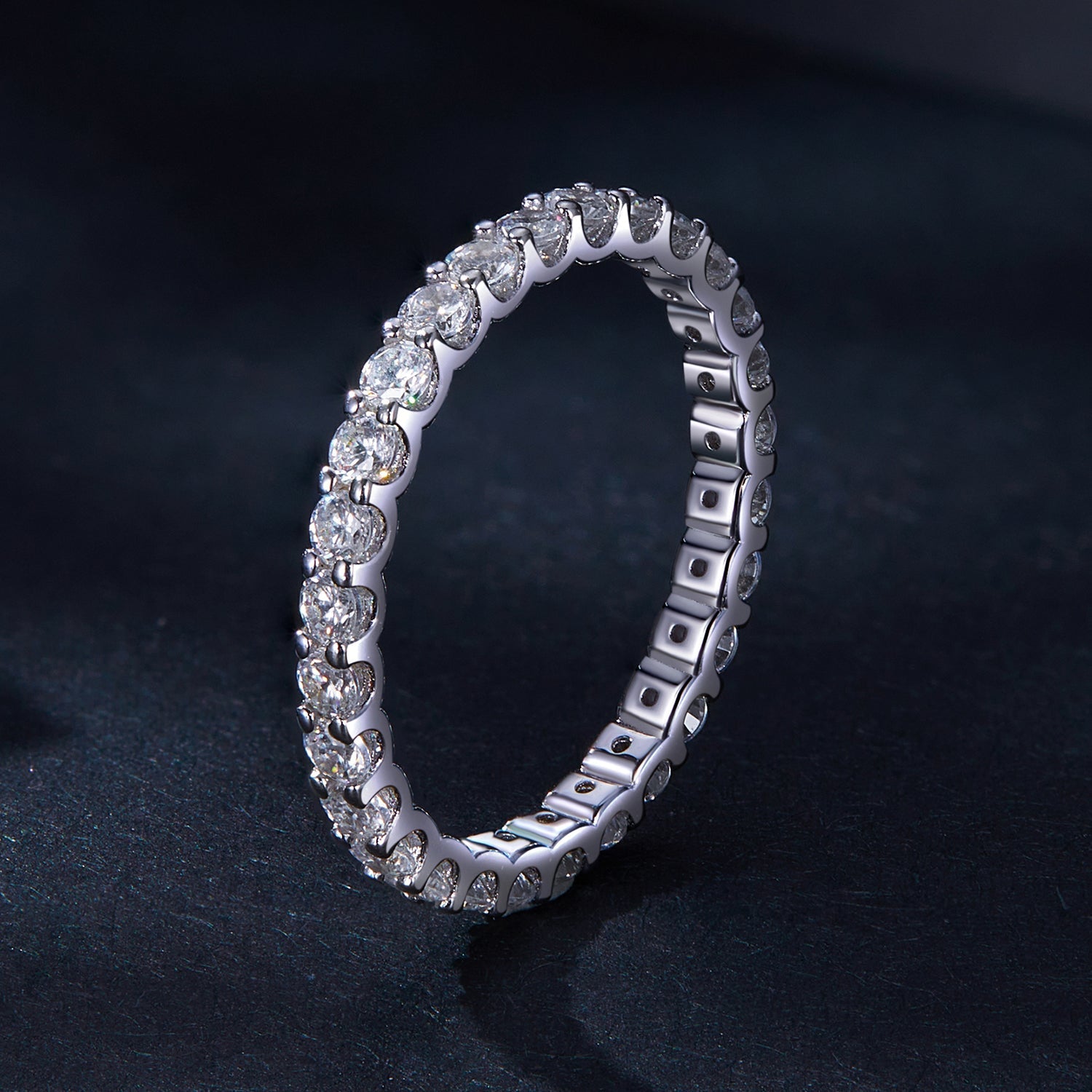 S925 Sterling Silver 2.0mm Moissanite Ring Size 9 for Women