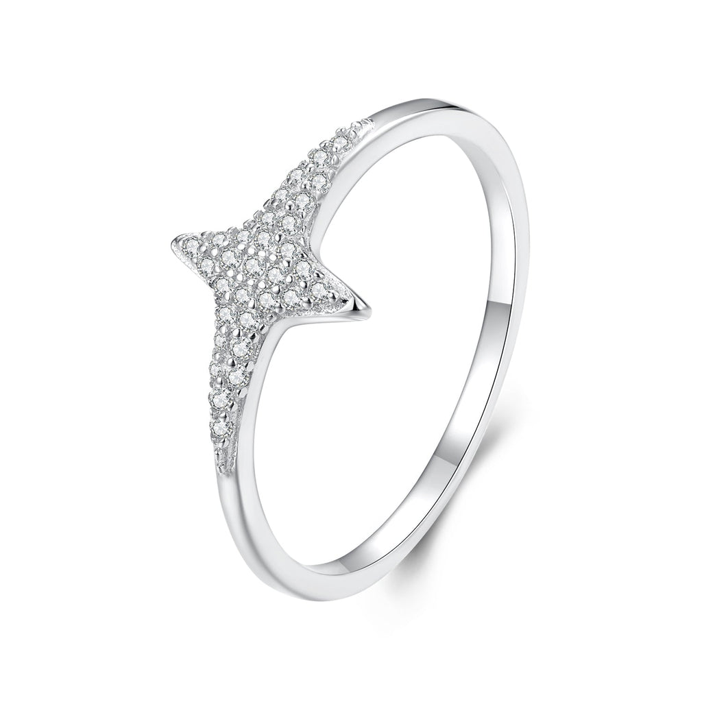 925 Sterling Silver White Gold Plated Ring with Pavé Setting CZ, Size 6.0 for Women