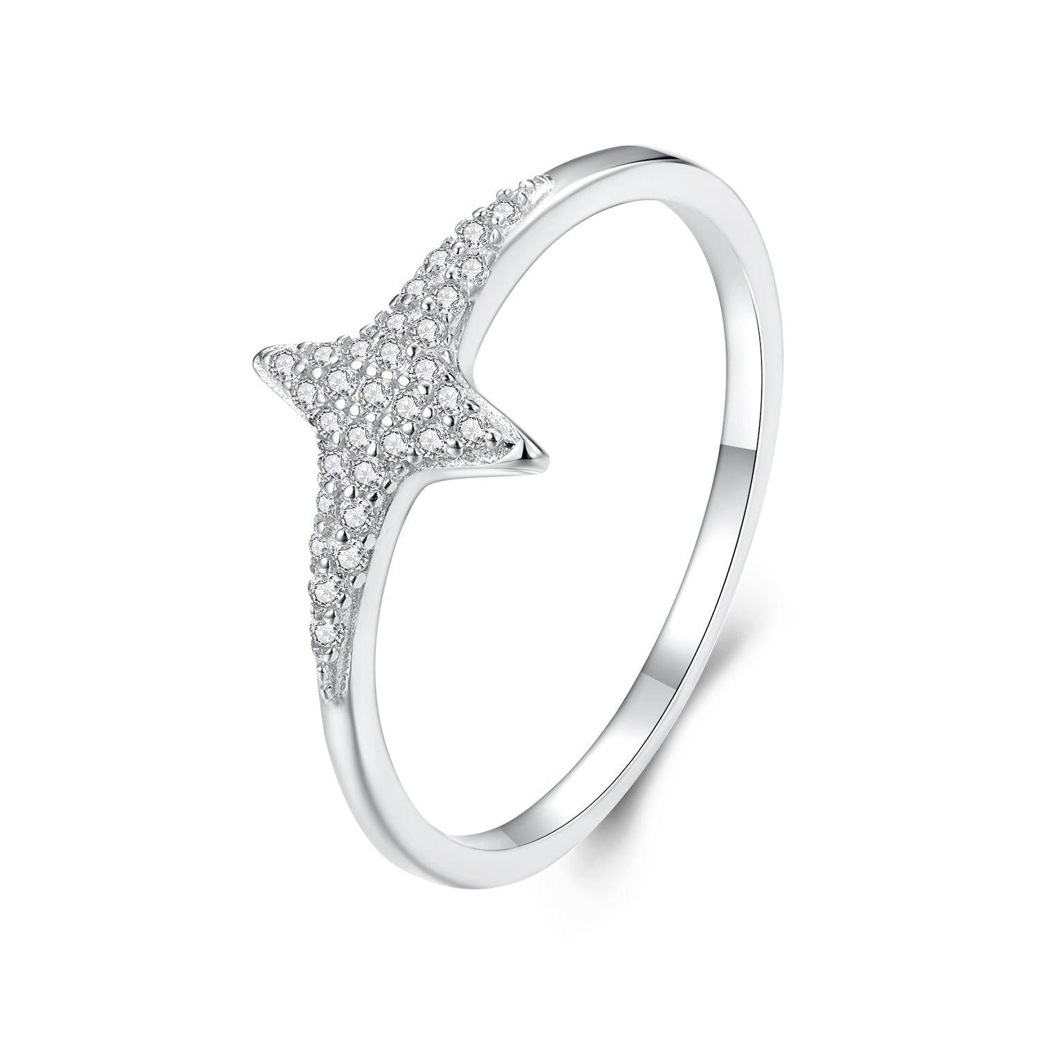 925 Sterling Silver White Gold Plated Ring with Pavé Setting CZ, Size 6.0 for Women