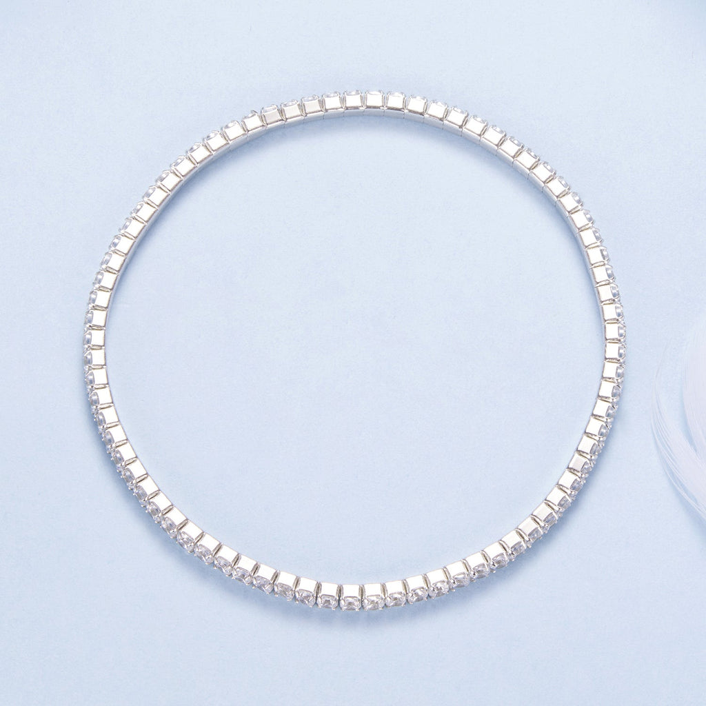 925 Sterling Silver White Gold Plated 16cm Stretchable CZ Bracelet for Women
