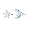 925 Sterling Silver Opal Earrings for Women - Star & Moon Design