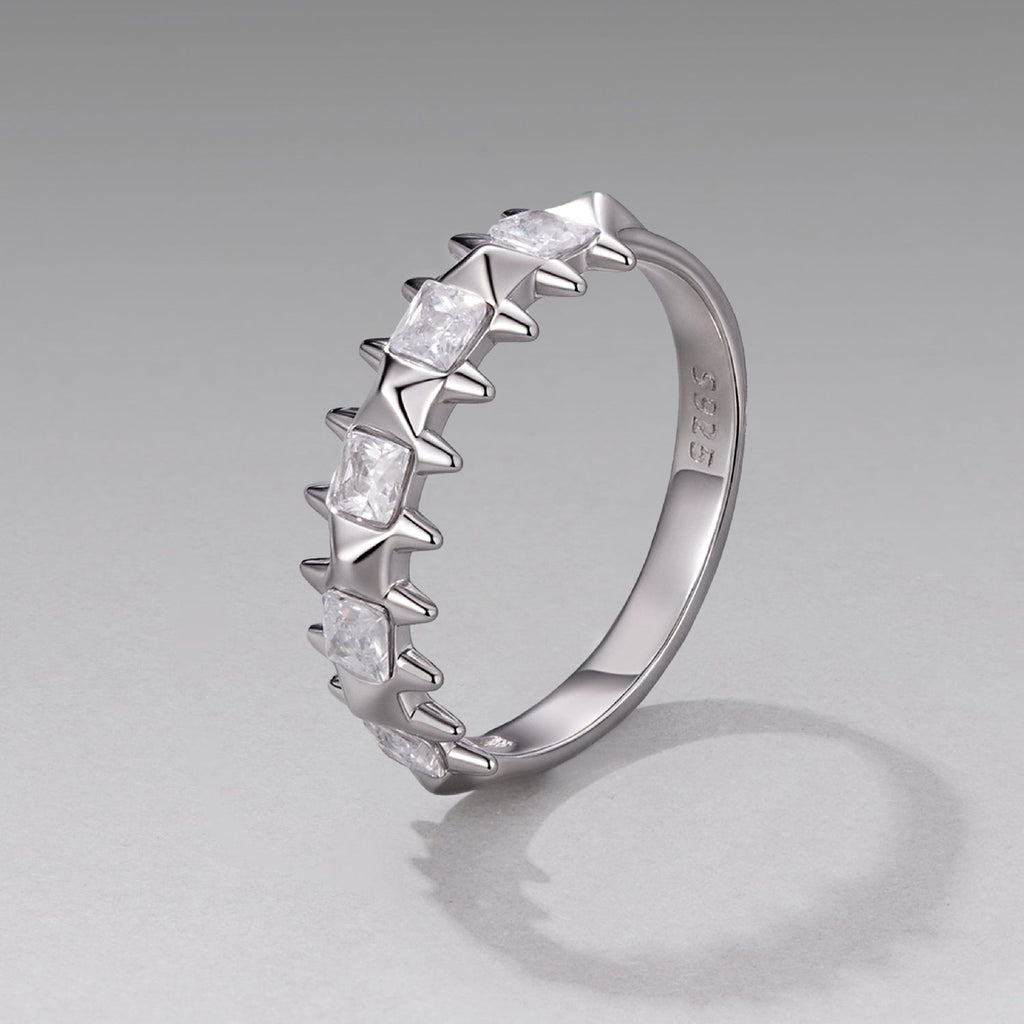 925 Sterling Silver 0.24cm White Gold Plated Ring with CZ for Women Size 6