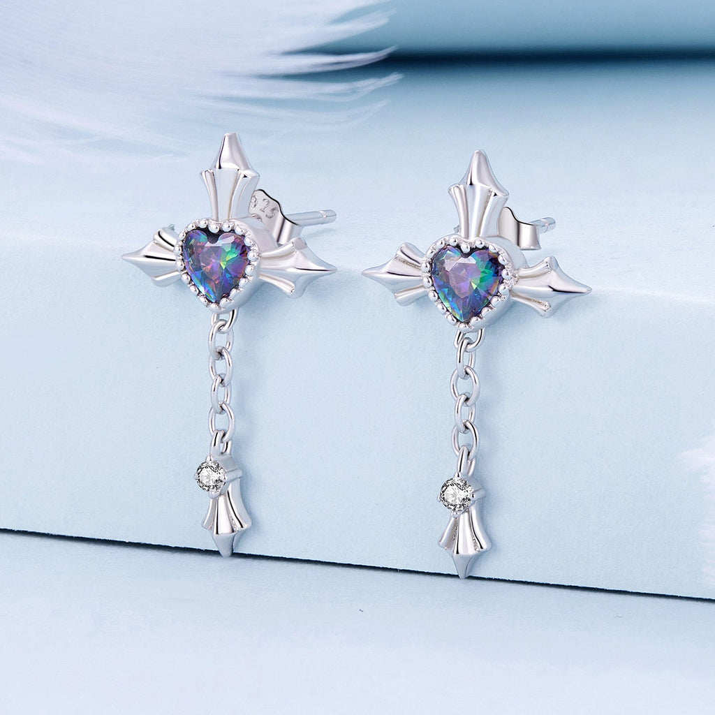 925 Sterling Silver Earrings with CZ and Glass, 24x13mm for Women