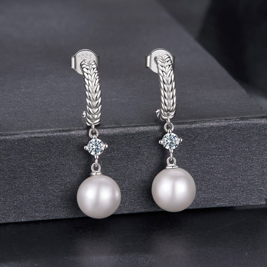 925 Sterling Silver Moissanite and Synthetic Pearl Earrings for Women
