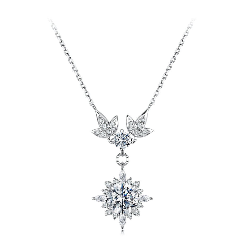 925 Sterling Silver Moissanite Pendant Necklace with Pavé Setting in White Gold - 40+5cm for Women