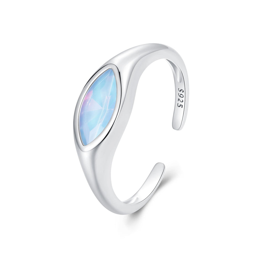 925 Sterling Silver White Gold Plated 1.9mm Transparent Glass Ring