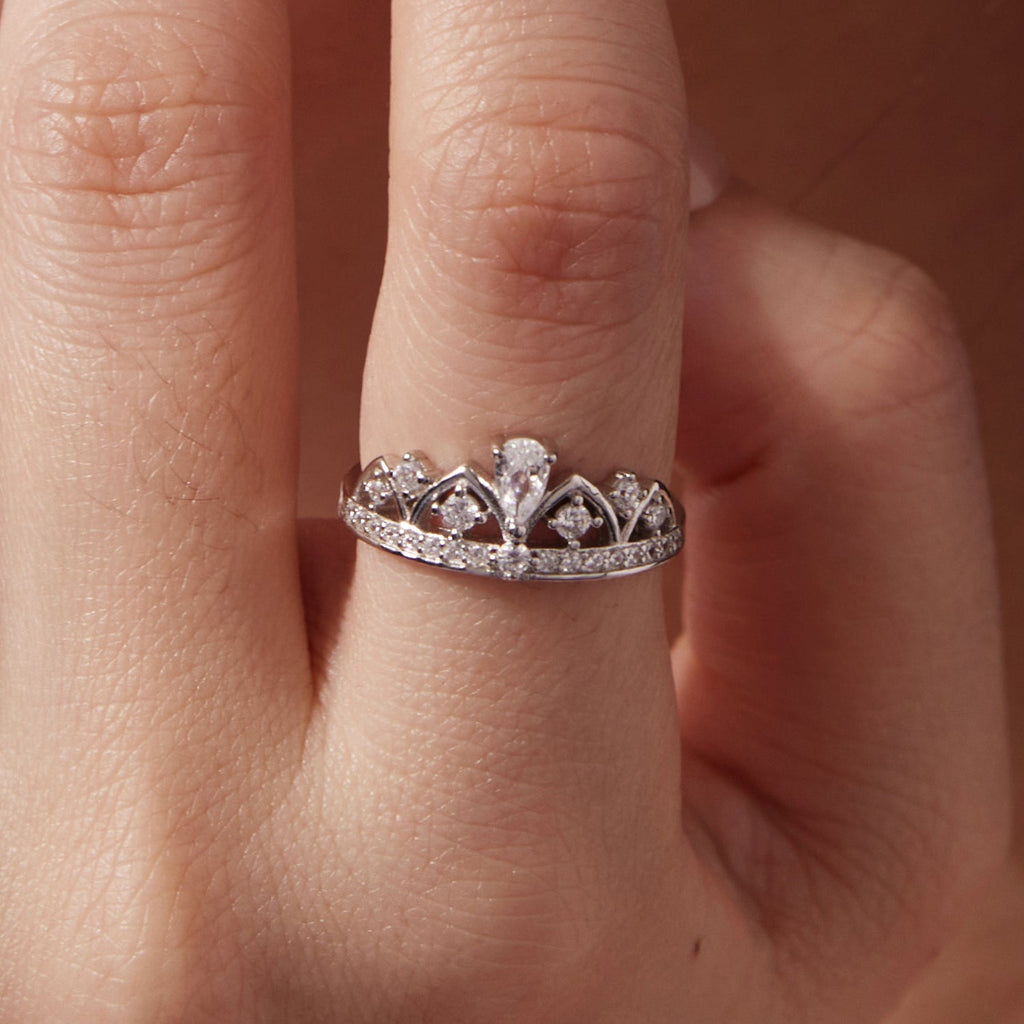 925 Sterling Silver Pavé Setting CZ White Gold Plated Ring Size 6 for Women