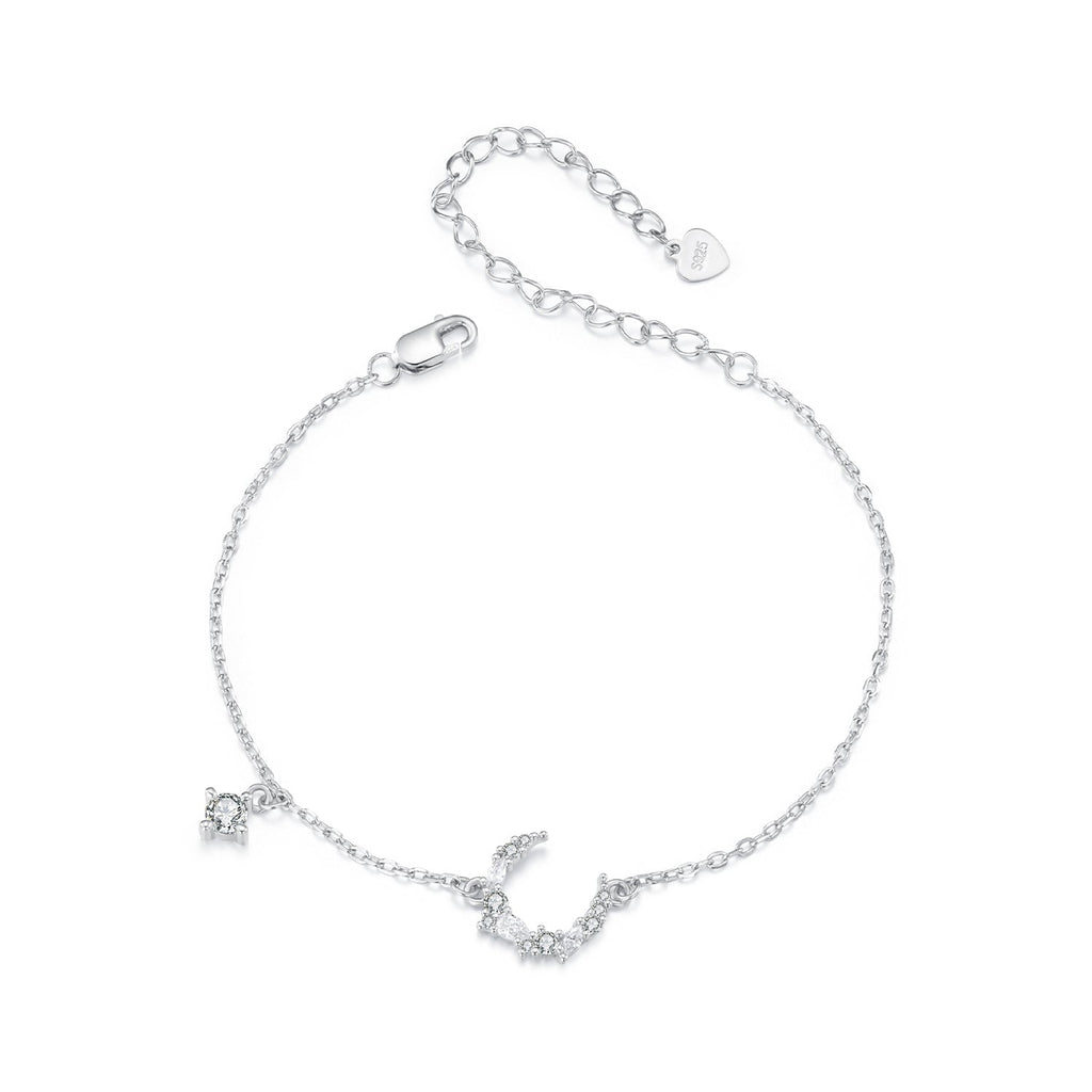925 Sterling Silver CZ Bracelet with White Gold Plating, 150mm Length for Women
