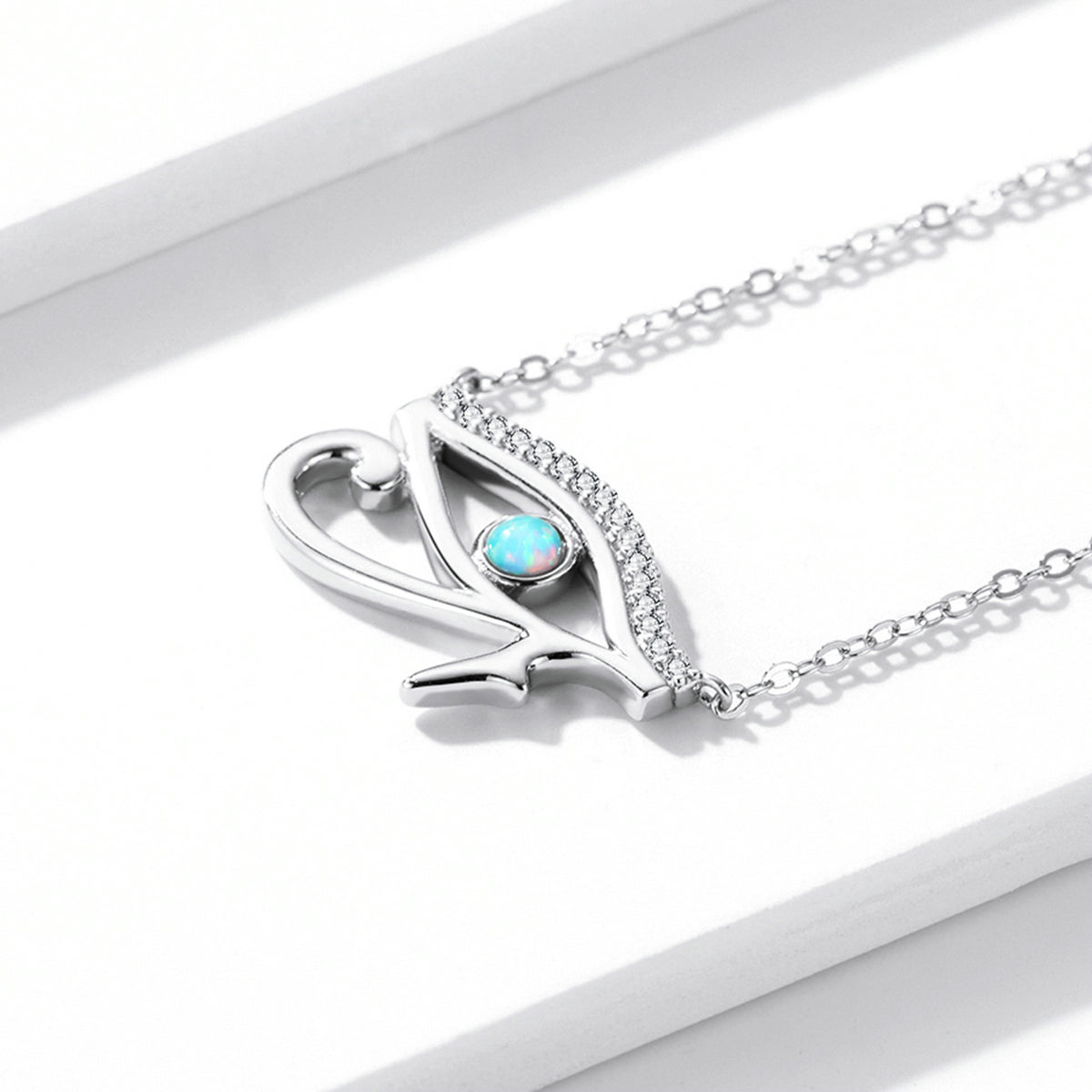 925 Sterling Silver Opal Necklace with CZ and Platinum Plating, Adjustable Length 45cm, Women’s Jewelry