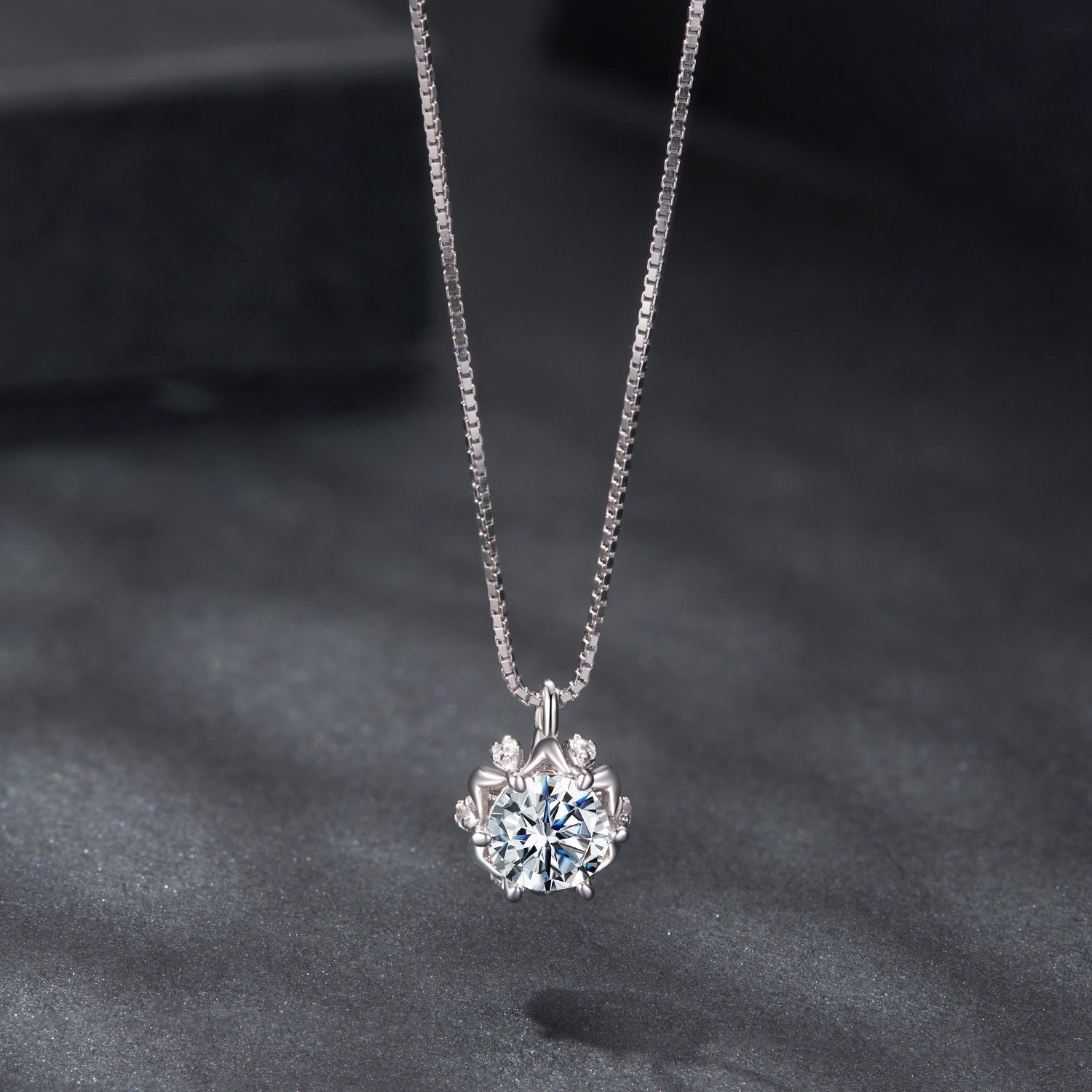 925 Sterling Silver Moissanite & CZ Pavé Necklace - 40+5cm for Women