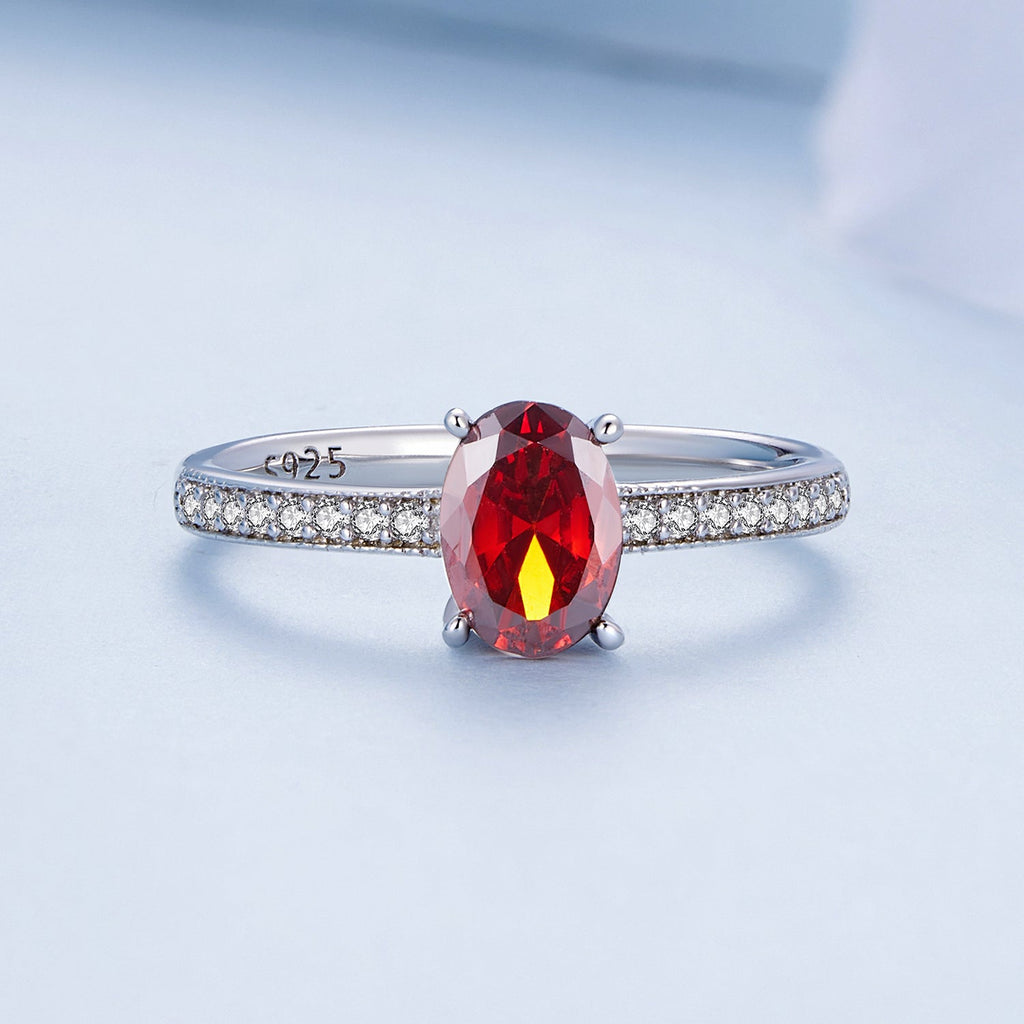 925 Sterling Silver Pavé Setting CZ Synthetic Garnet Ring for Women