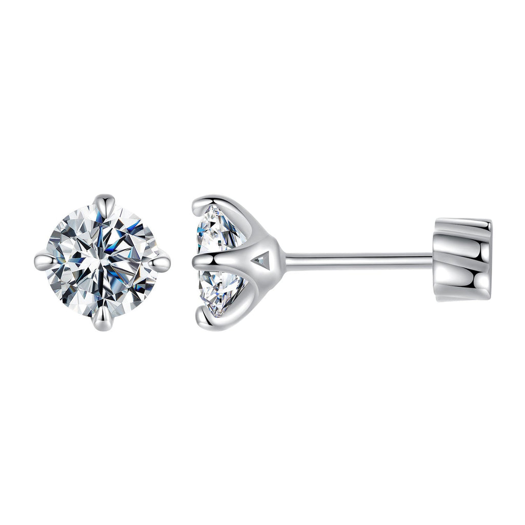 925 Sterling Silver Moissanite Stud Earrings for Women - 0.5ct, 0.6cm Size, White Gold Plated