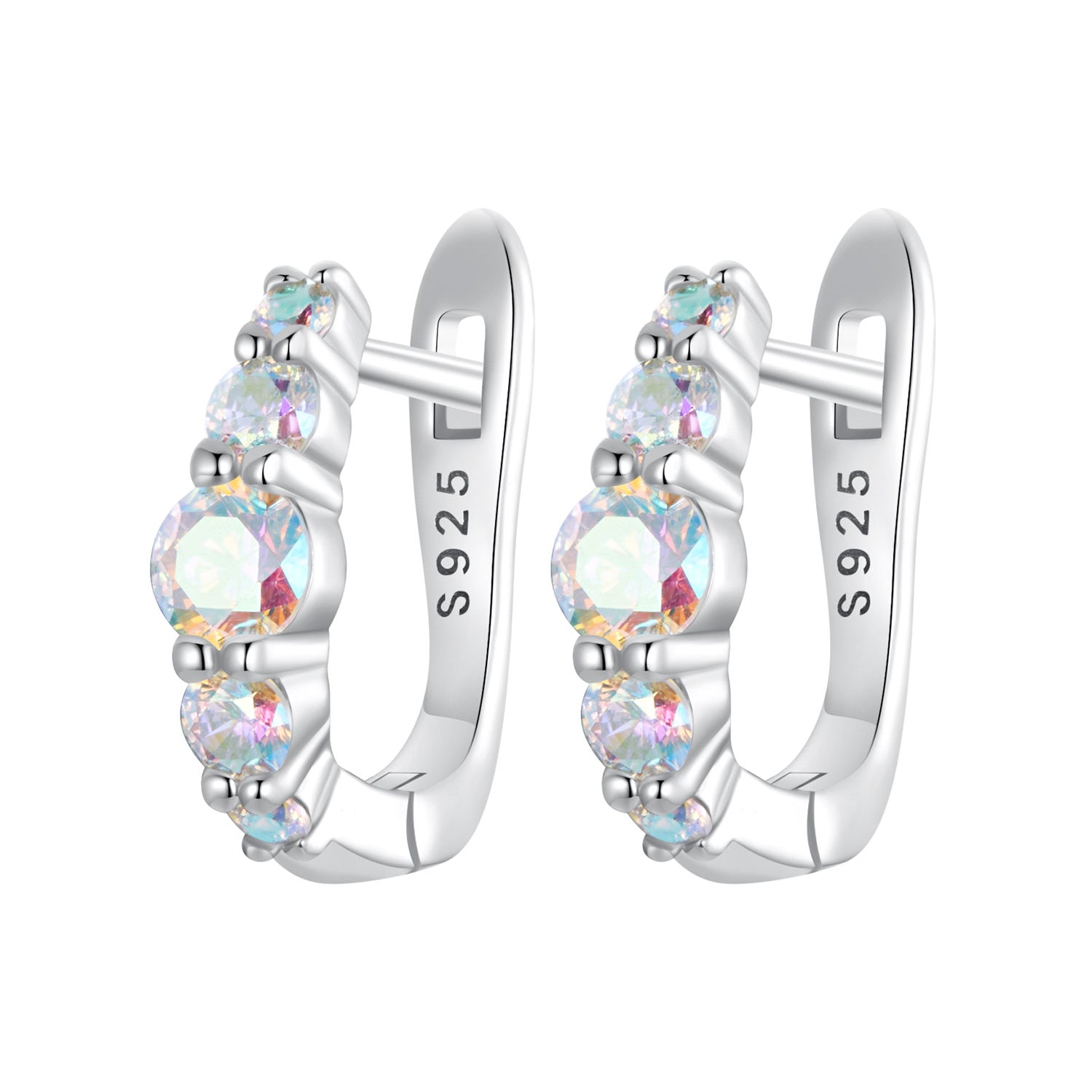 925 Sterling Silver Earrings with CZ in Pavé Setting, 12x3mm, for Women