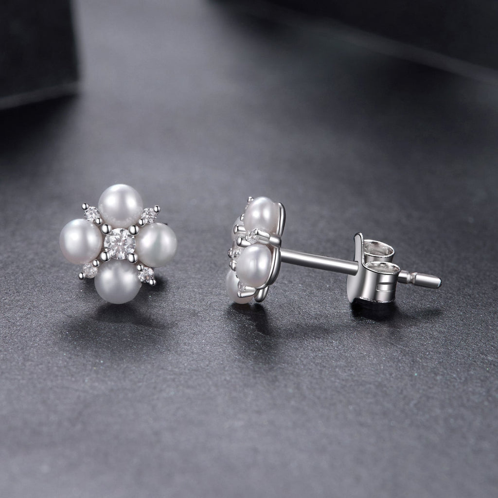 925 Sterling Silver 0.05ct Moissanite & Freshwater Pearl Earrings for Women