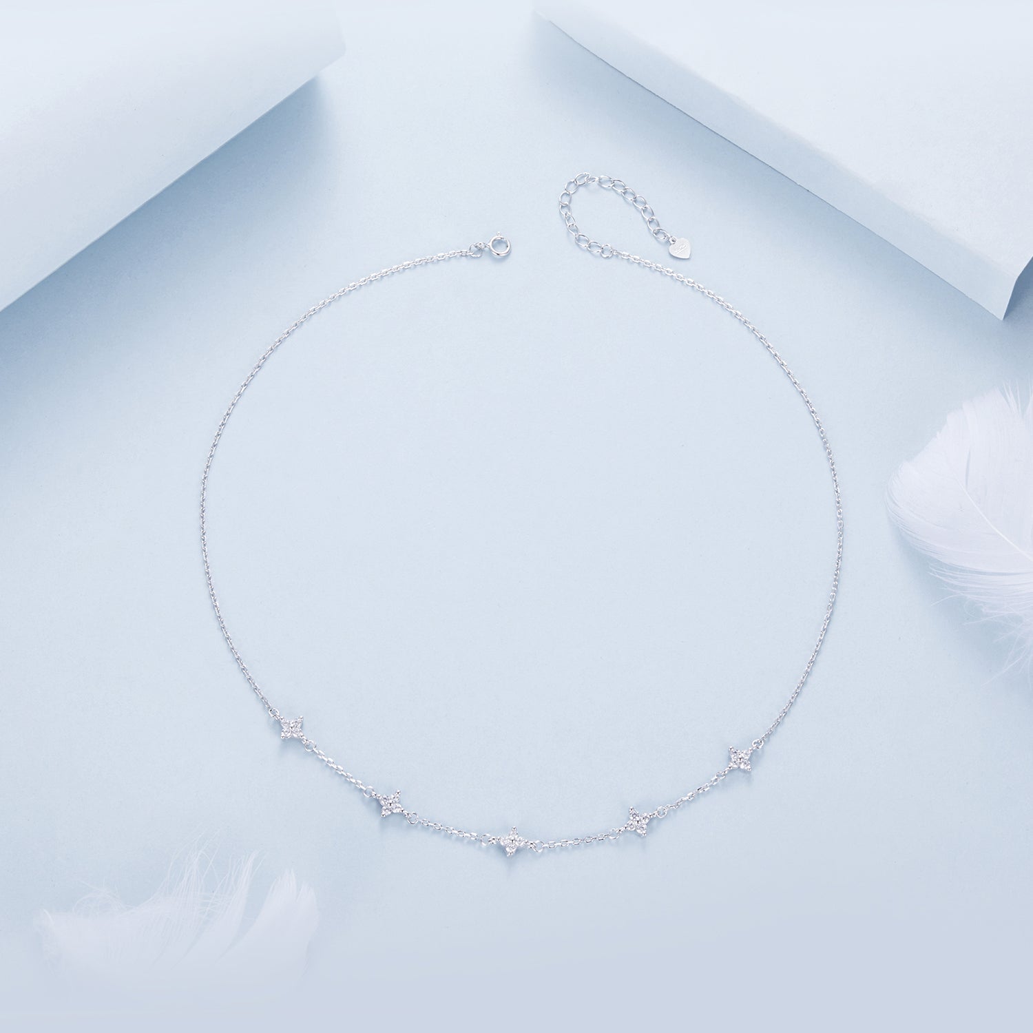 925 Sterling Silver Pave Setting CZ Necklace with White Gold Plating 400mm for Women