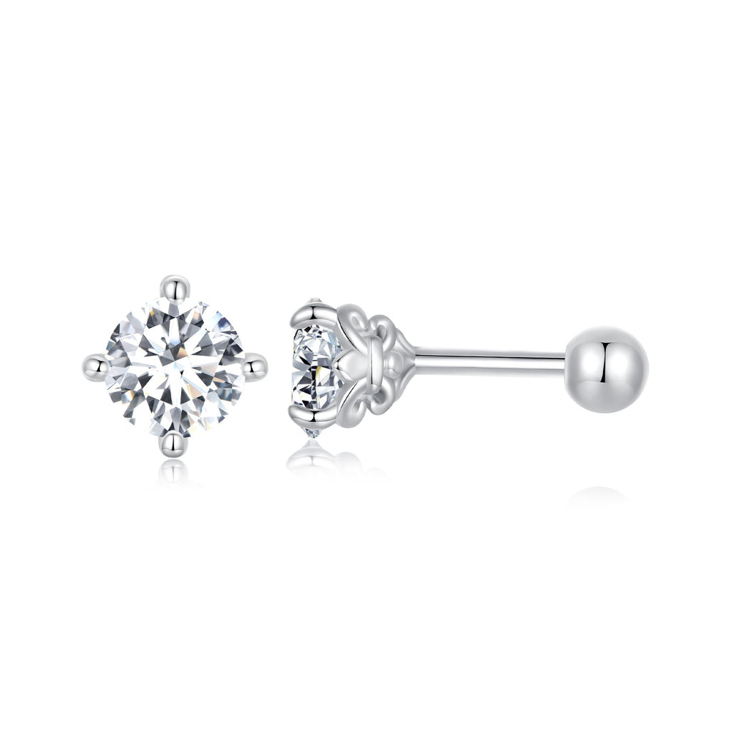 925 Sterling Silver 5mm Moissanite Earrings with White Gold Plating for Women
